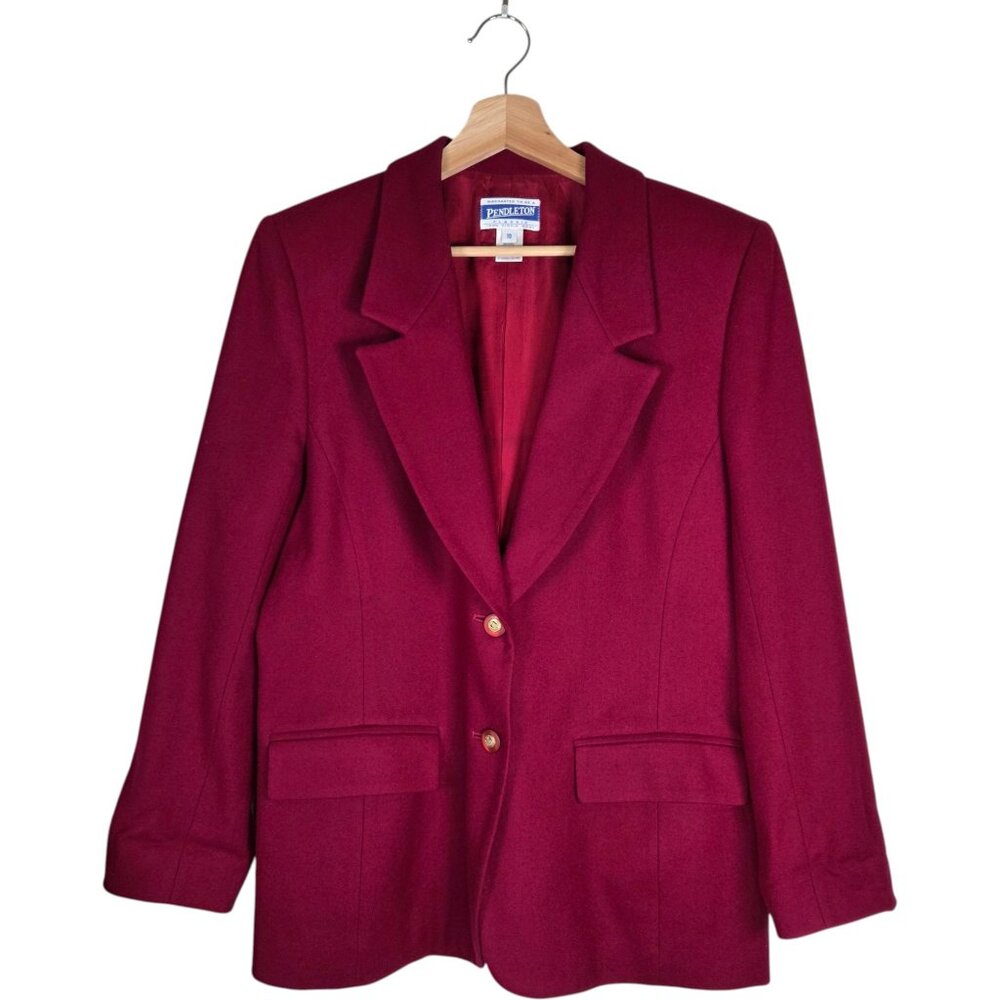 Pendleton Vintage Red Virgin Wool Blazer Gold Button USA Size 10